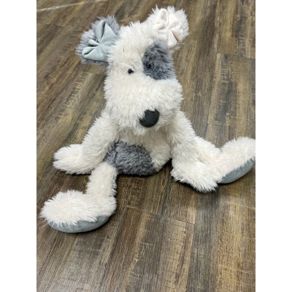 Mon Ami Bashful Puppy Dog Cream Grey Spotted Shaggy Plush Stuffed Animal 18"